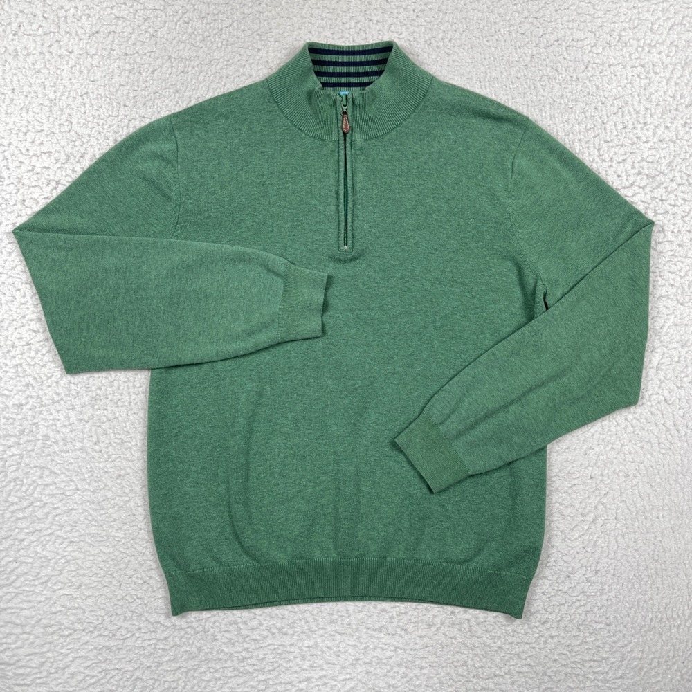 J.McLaughlin Sweater Mens L Green Quarter Zip Pullover Preppy Classic Business